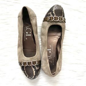 AGL Metallic Snakeskin Cap Toe Flats 39.5 Silver Chain